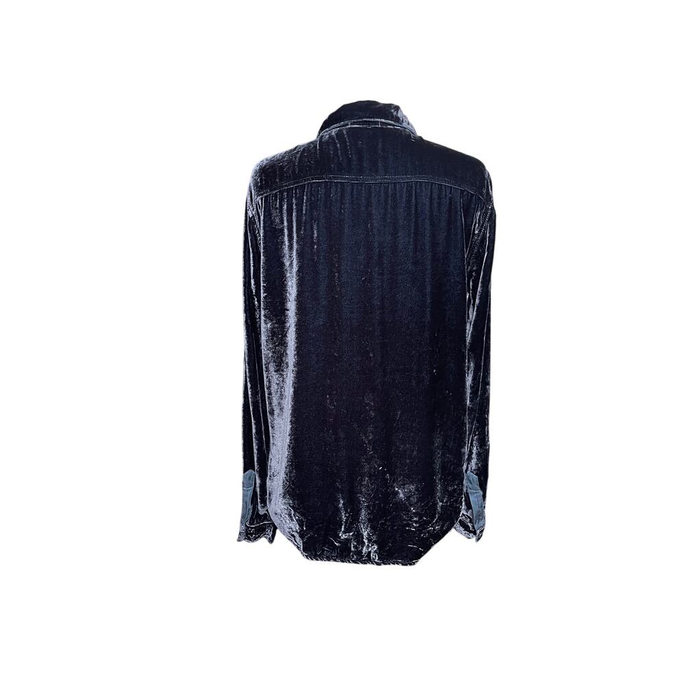 CP SHADES Women’s Silk Blend Long Sleeve Button Front Navy Velvet Top - Picture 5 of 5